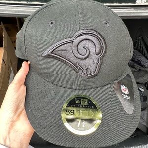 Los Angeles Rams New Era Black on Black Fitted Hat NWT
